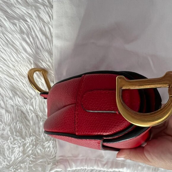CHRISTIAN DIOR Grained Calfskin Mini Saddle Bag in Red - Picture 7 of 12